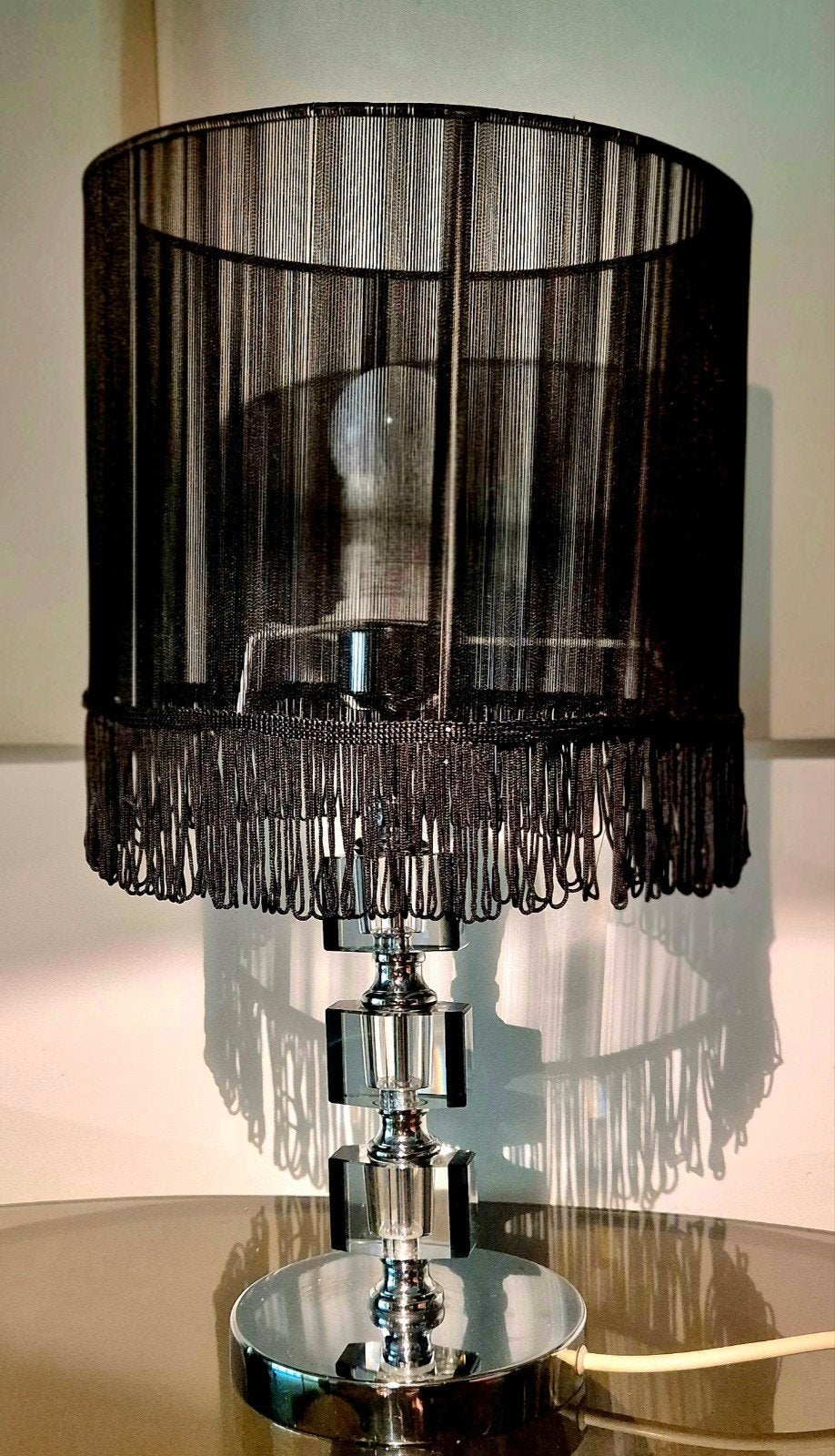 Chroom staande lamp Eric Kuster stijl transp. kap zwart, Kunststof, Vintage, Ophalen of Verzenden, Zo goed als nieuw