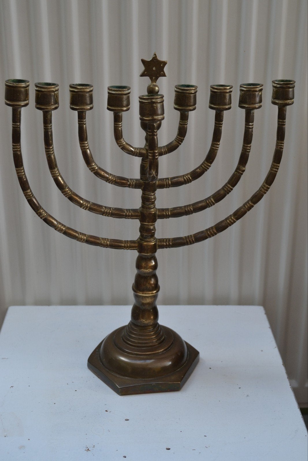 Prachtige Messing Menora met Ster - 33 cm Hoog, Ophalen of Verzenden, Koper of Brons