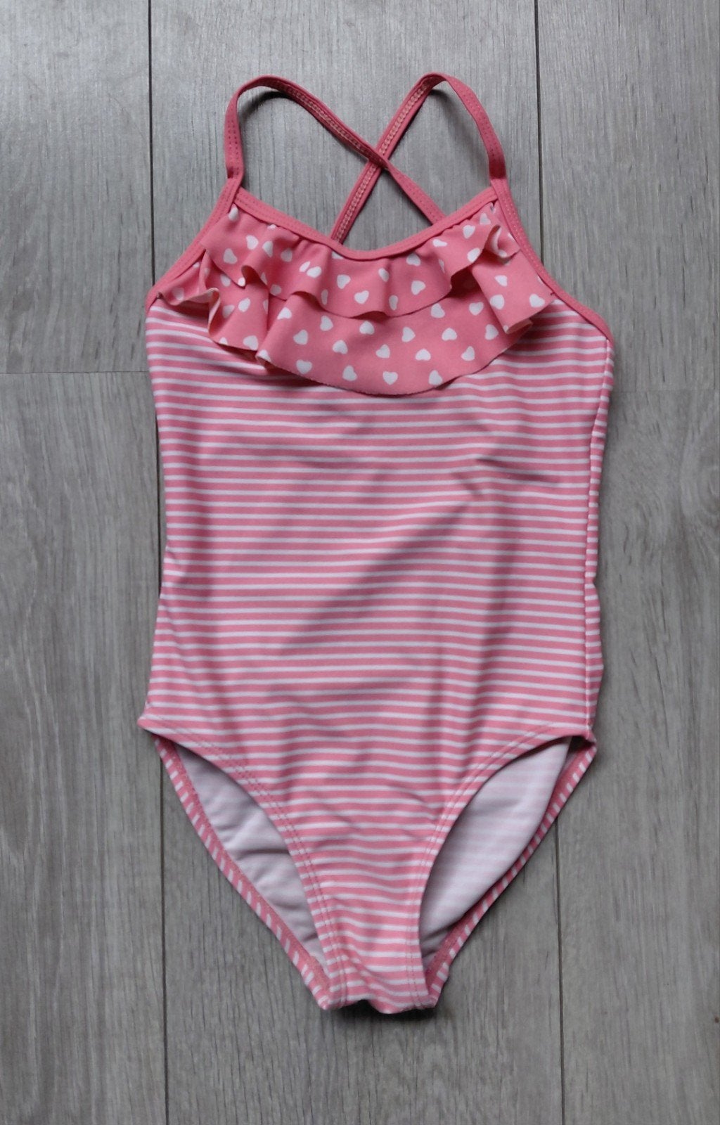 Roze badpak met ruches, maat 110, Kinderen en Baby's, Kinderkleding | Kinder-zwemkleding, Gebruikt, Meisje, Badpak, Ophalen of Verzenden