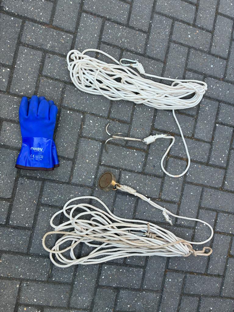 Vismagneet en werpanker set met handschoenen en touw, Ophalen, Gebruikt, Overige typen