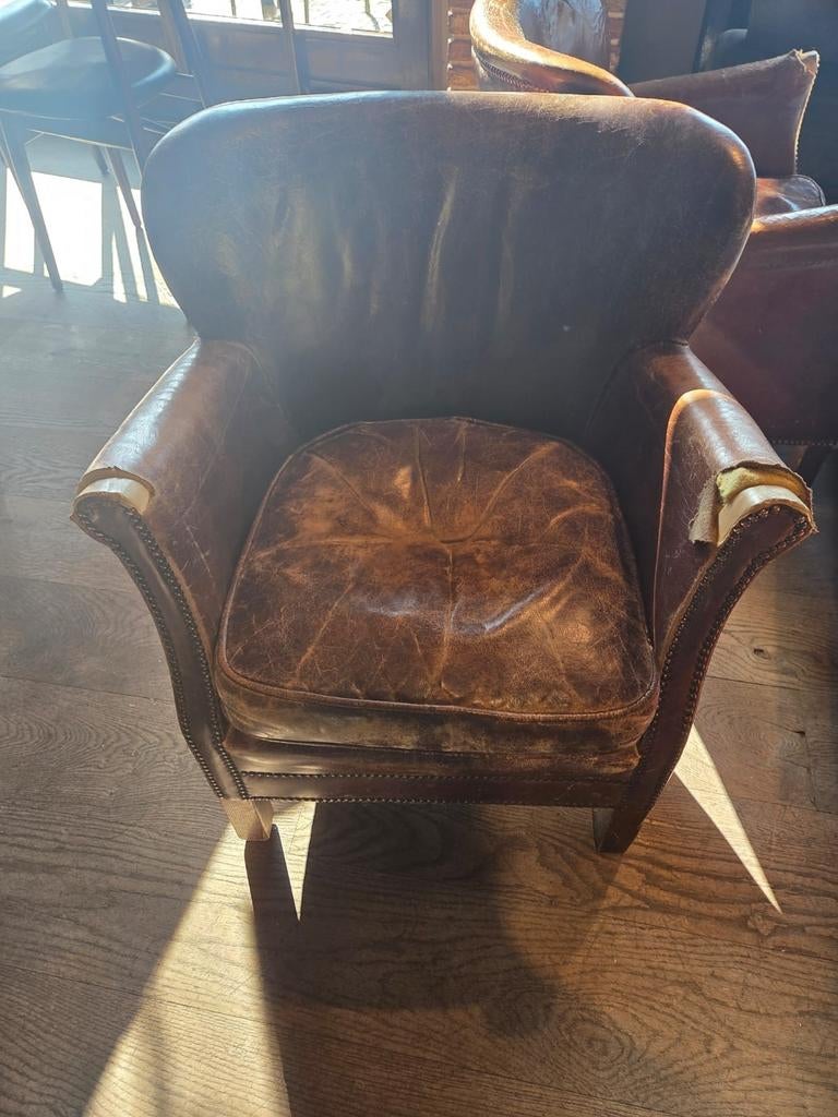 Vintage Leren Fauteuil - Comfortabel en Karaktervol, Gebruikt, Ophalen of Verzenden, 75 tot 100 cm, 75 tot 100 cm