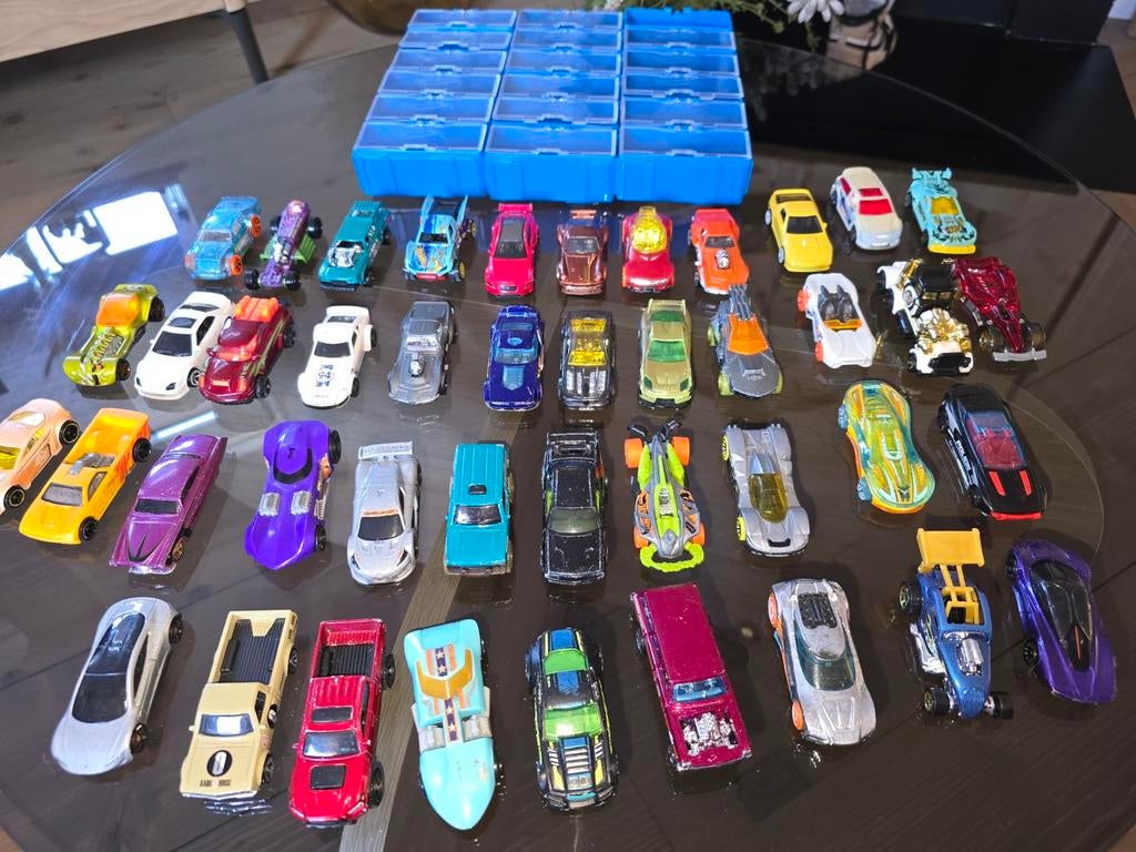 Grote collectie Hot Wheels auto's met opbergbox, Ophalen of Verzenden, Gebruikt, Auto, Hot Wheels