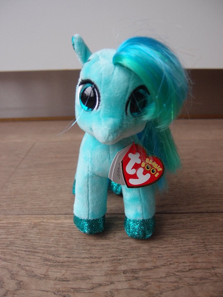 Originele TY Beanie Boo paardje Topaz knuffel 15 cm kaartje, Paard, Overige karakters, Blauw, Ophalen of Verzenden
