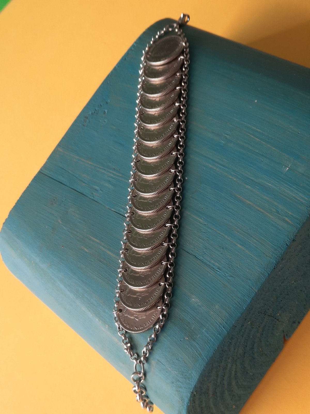 Wilhelmina Kwartjes Armband Dubbelgeschakeld, Sieraden, Tassen en Uiterlijk, Ophalen of Verzenden, Zo goed als nieuw, Zilver, Staal