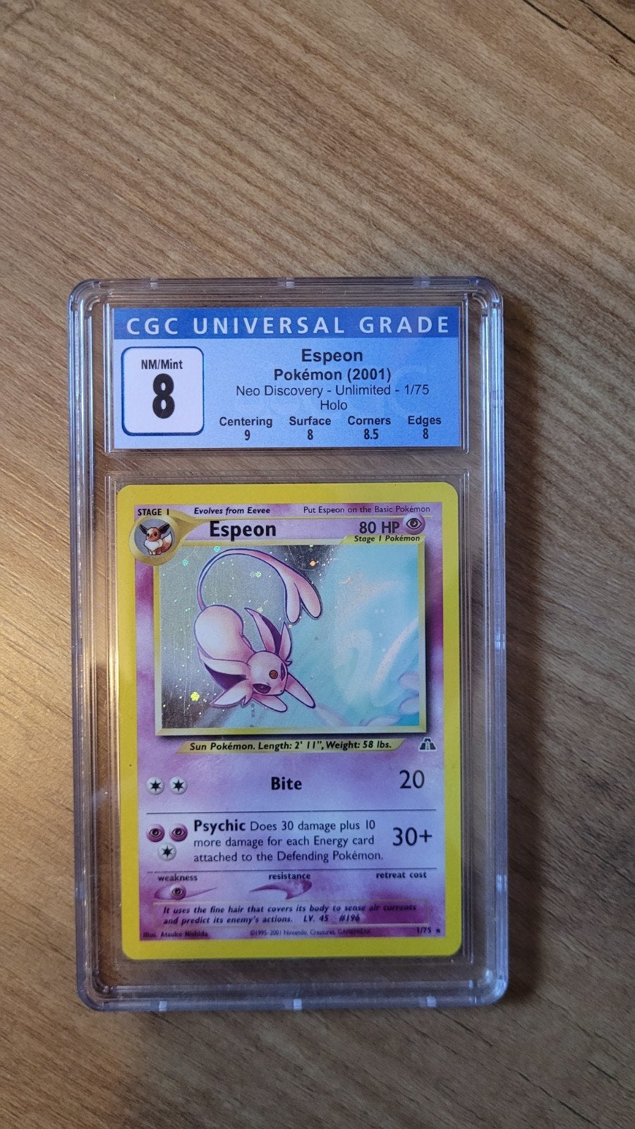 Pokémon Espeon Neo Discovery Unlimited Holo CGC 8, Ophalen of Verzenden, Zo goed als nieuw, Losse kaart, Foil