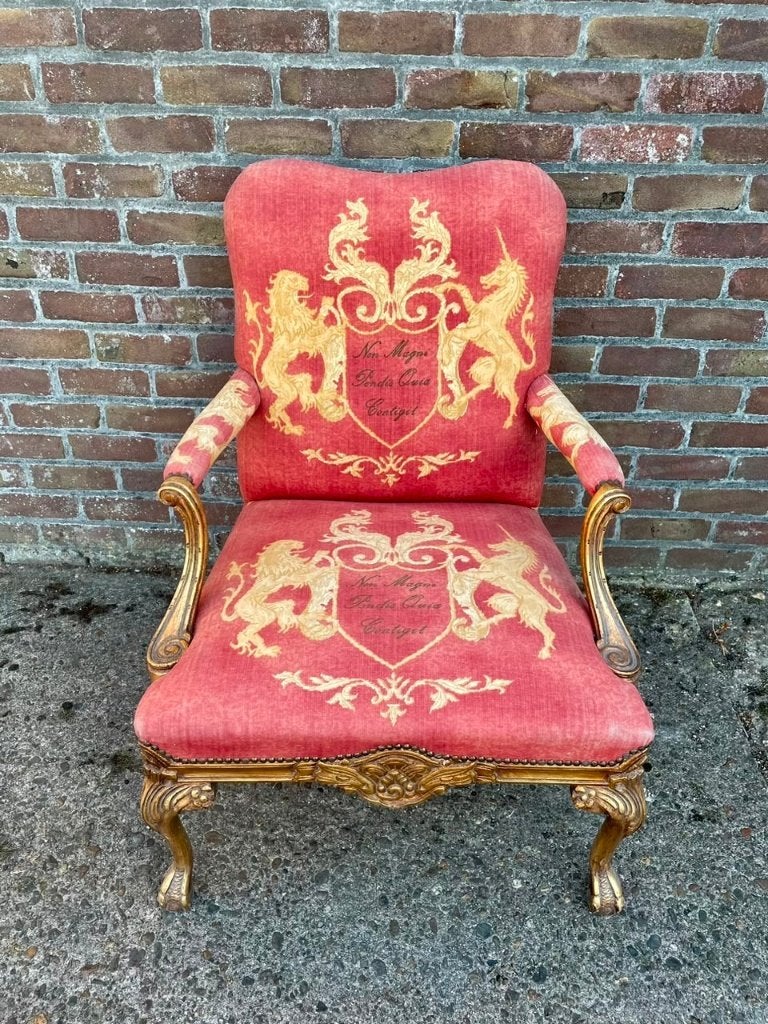 Klassieke Barok Fauteuil - Rood/Goud met Familiewapens, Ophalen, Gebruikt, Minder dan 75 cm, Klassieke/Barok