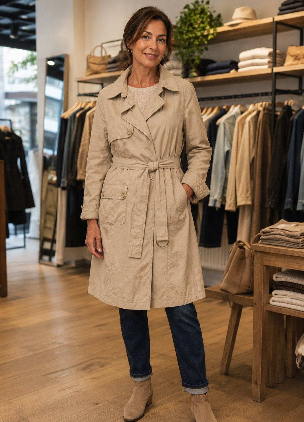 Witteveen klassieke lange trenchcoat beige maat 44, Ophalen of Verzenden, Zo goed als nieuw, Maat 42/44 (L), Beige