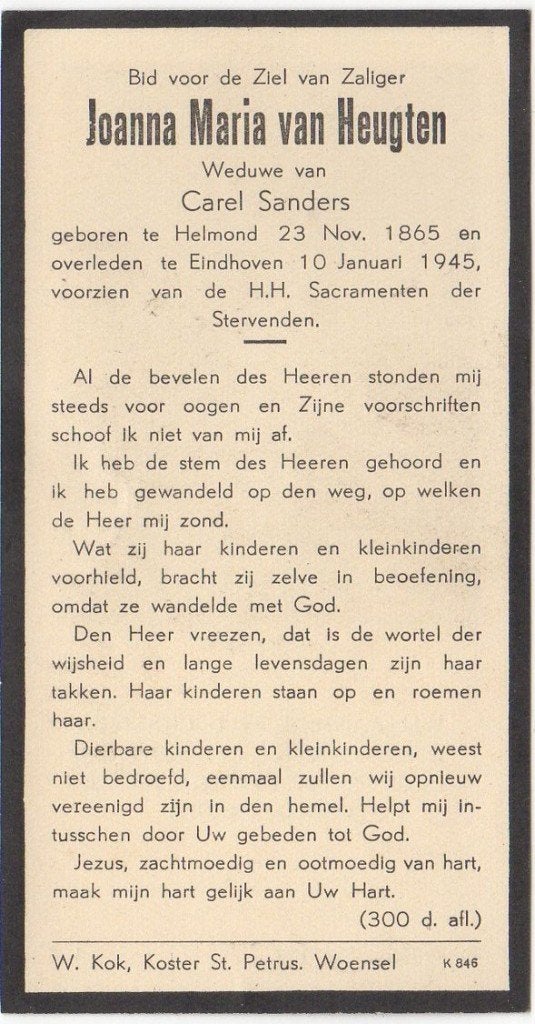Joanna Maria van Heugten 1865 Helmond + 1945 Eindhoven, Verzenden