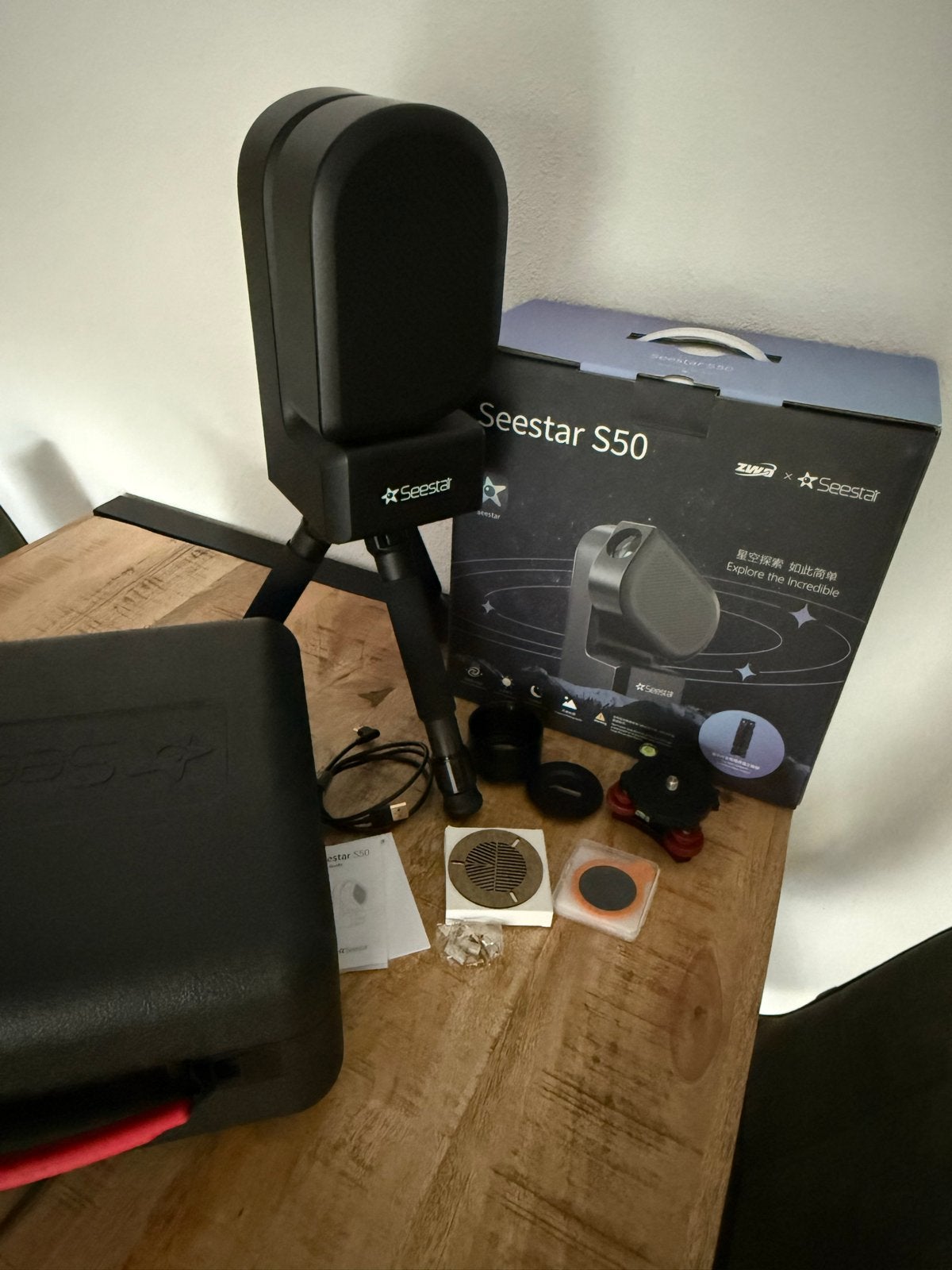 ZWO Seestar S50 Smart Telescoop - Nieuwstaat, Audio, Tv en Foto, Optische apparatuur | Telescopen, Ophalen, Lenzentelescoop (refractor)