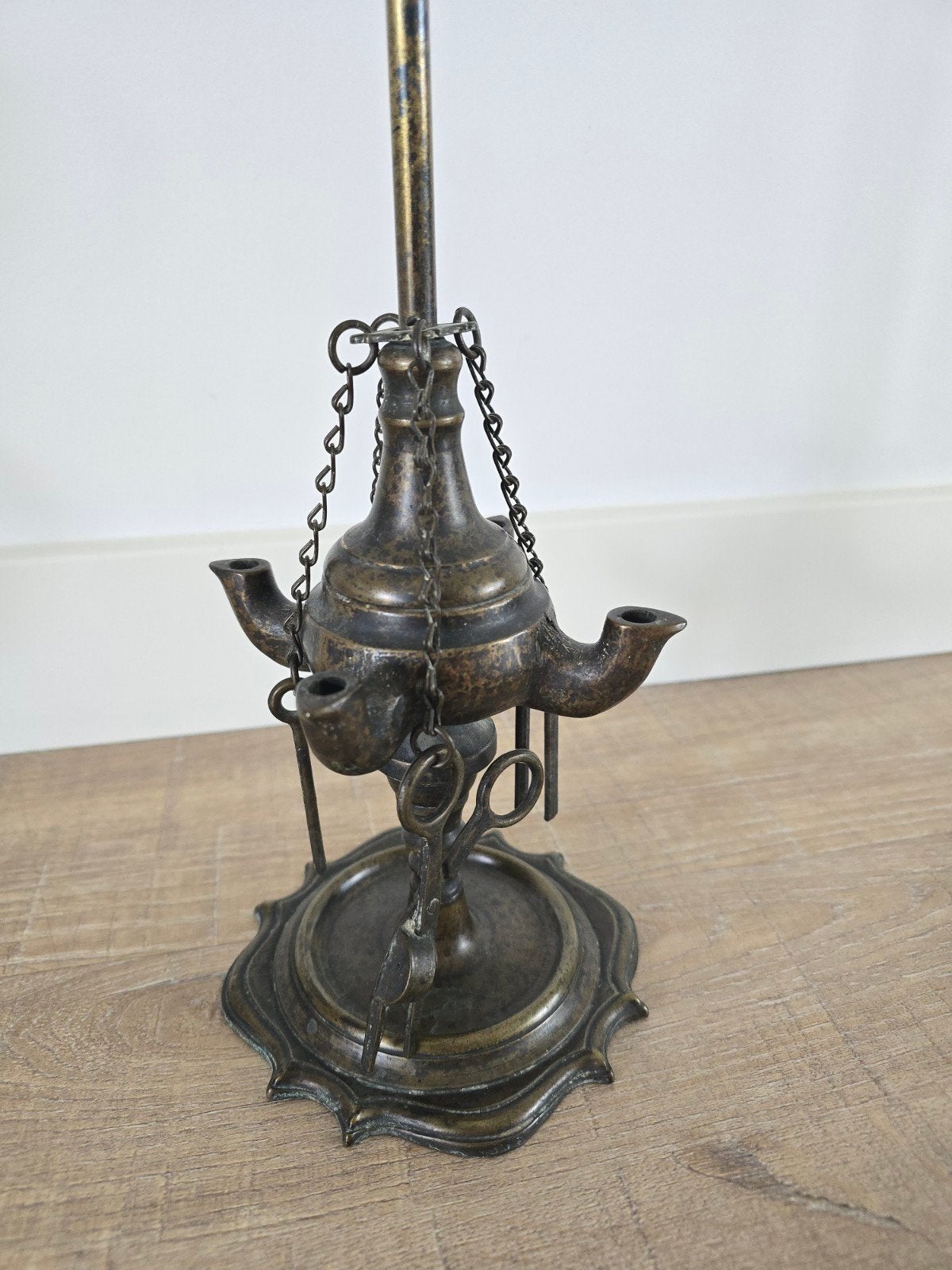 Antieke 19e eeuwse koperen Florentijnse olielamp €49, Antiek en Kunst, Antiek | Kandelaars, Ophalen of Verzenden, Koper of Brons