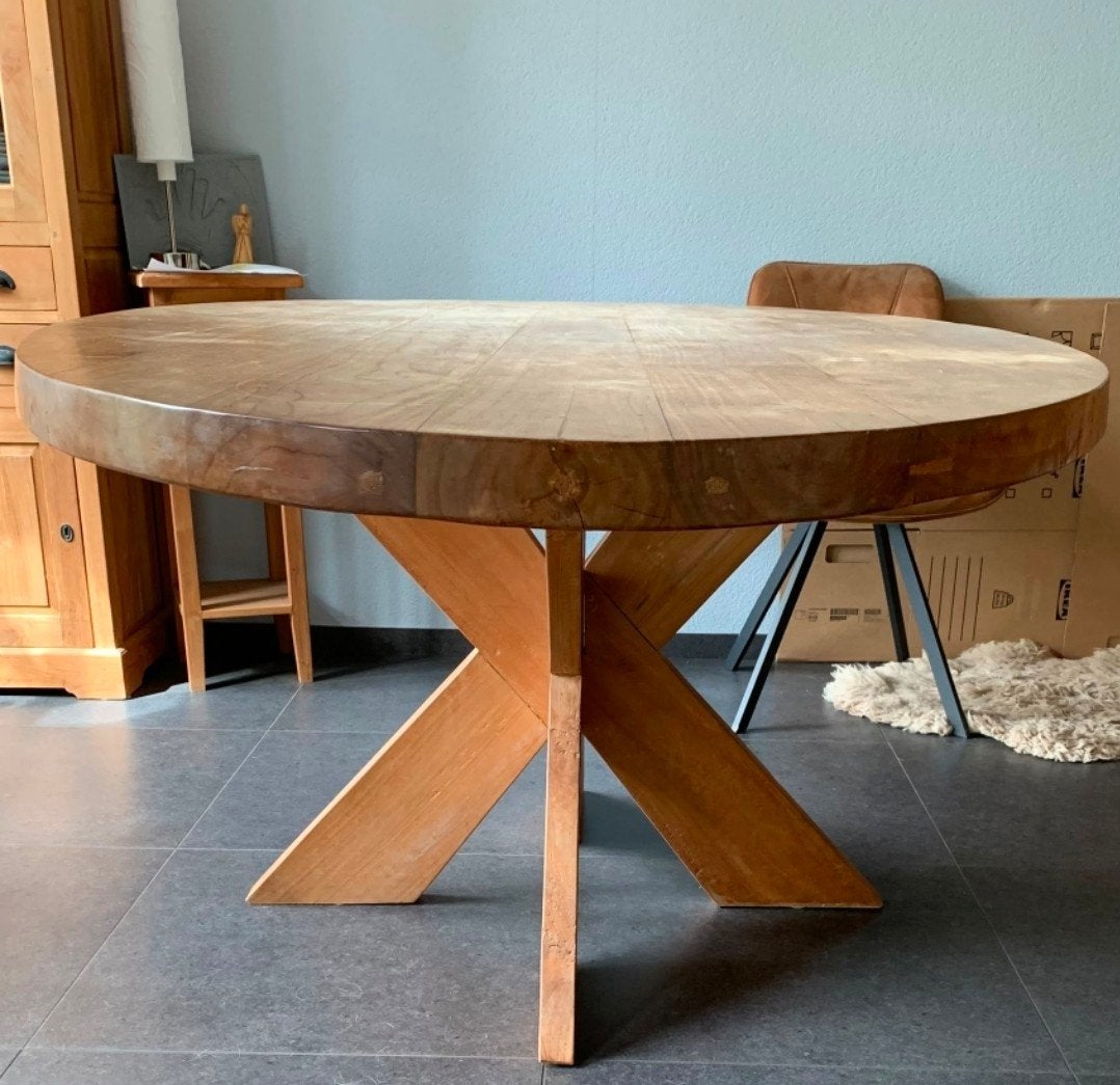 Ovale houten eettafel met kruispoot, Ophalen, Gebruikt, 100 tot 150 cm, 150 tot 200 cm