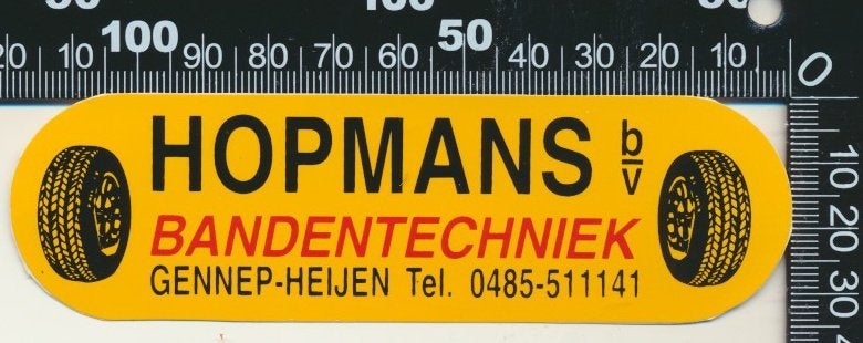 Sticker: Hopmans Bandentechniek - Gennep - Heijen (5), Ophalen of Verzenden, Zo goed als nieuw, Bedrijf of Vereniging