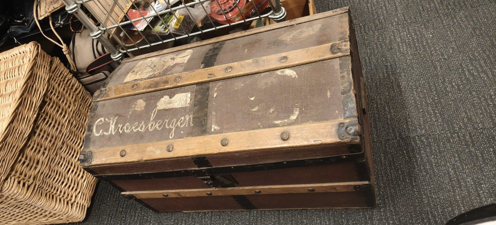 Grote oude houten kist antieke dekenkist hout vintage kist, Ophalen, Nvt, Nvt, Nvt