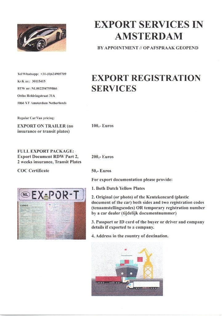 Auto Exportregistratie RDW Export Papers Amsterdam, Ophalen