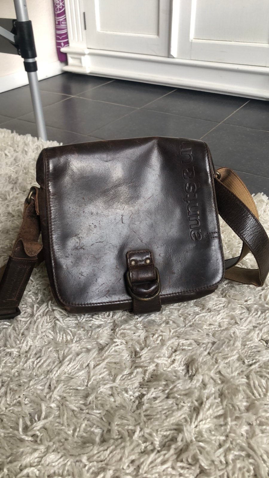 AUNTS & UNCLES bruine echt lederen schoudertas tas, Ophalen of Verzenden, Gebruikt, Bruin, Schoudertasje