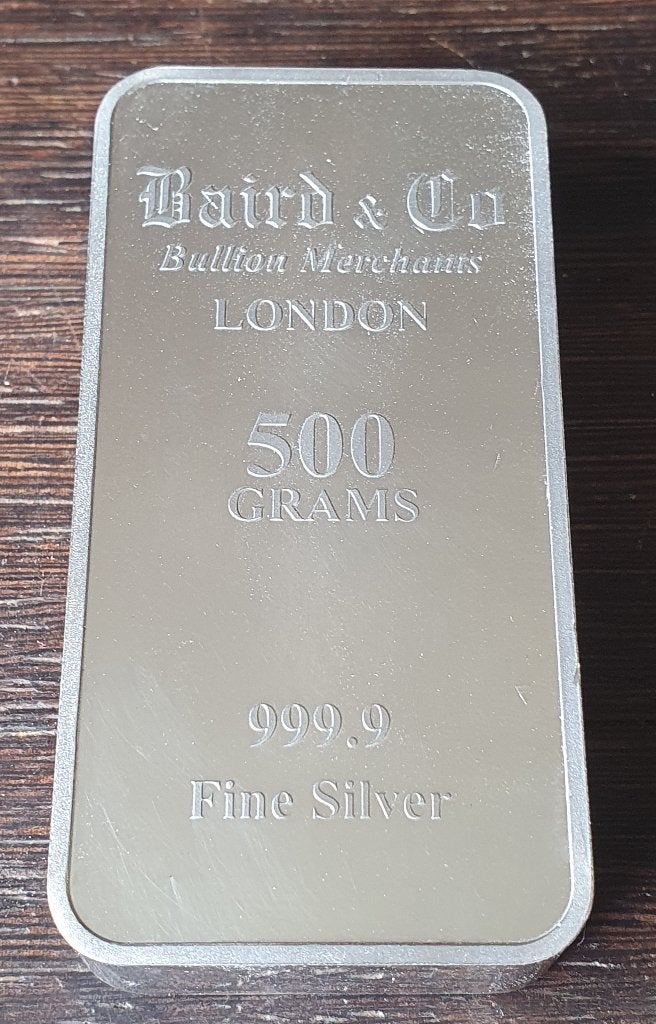 500 gram zilver baar Baird & co London.9999, Ophalen, Zilver