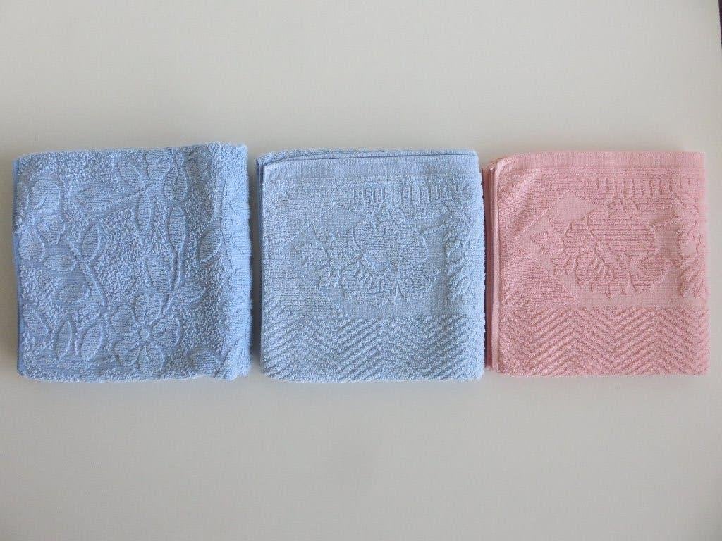 3 Vintage De Witte Lietaer handdoeken roze blauw bloemen, Gebruikt, Blauw, Overige merken, Handdoek