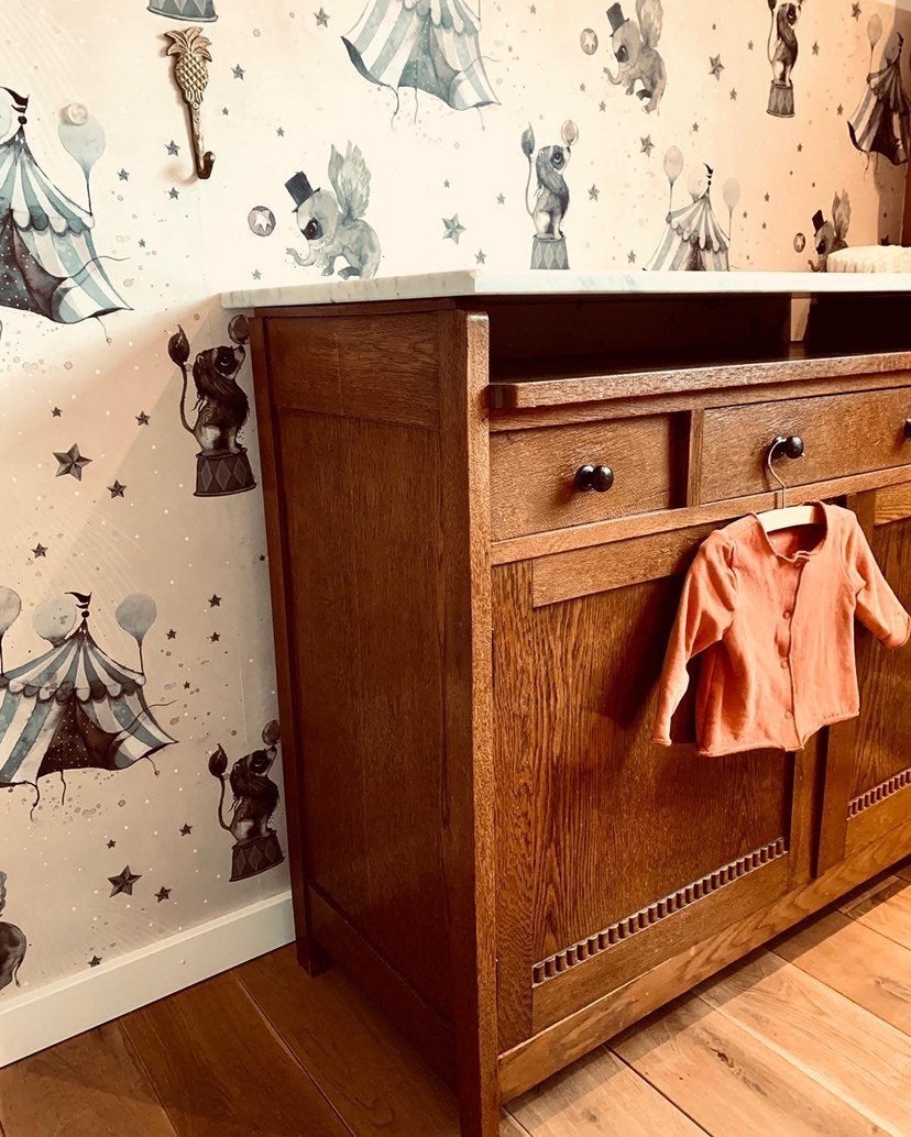 Mooie lage kast gebruikt als commode met echt marmeren blad, Gebruikt, 50 tot 70 cm, 100 cm of meer, Ophalen