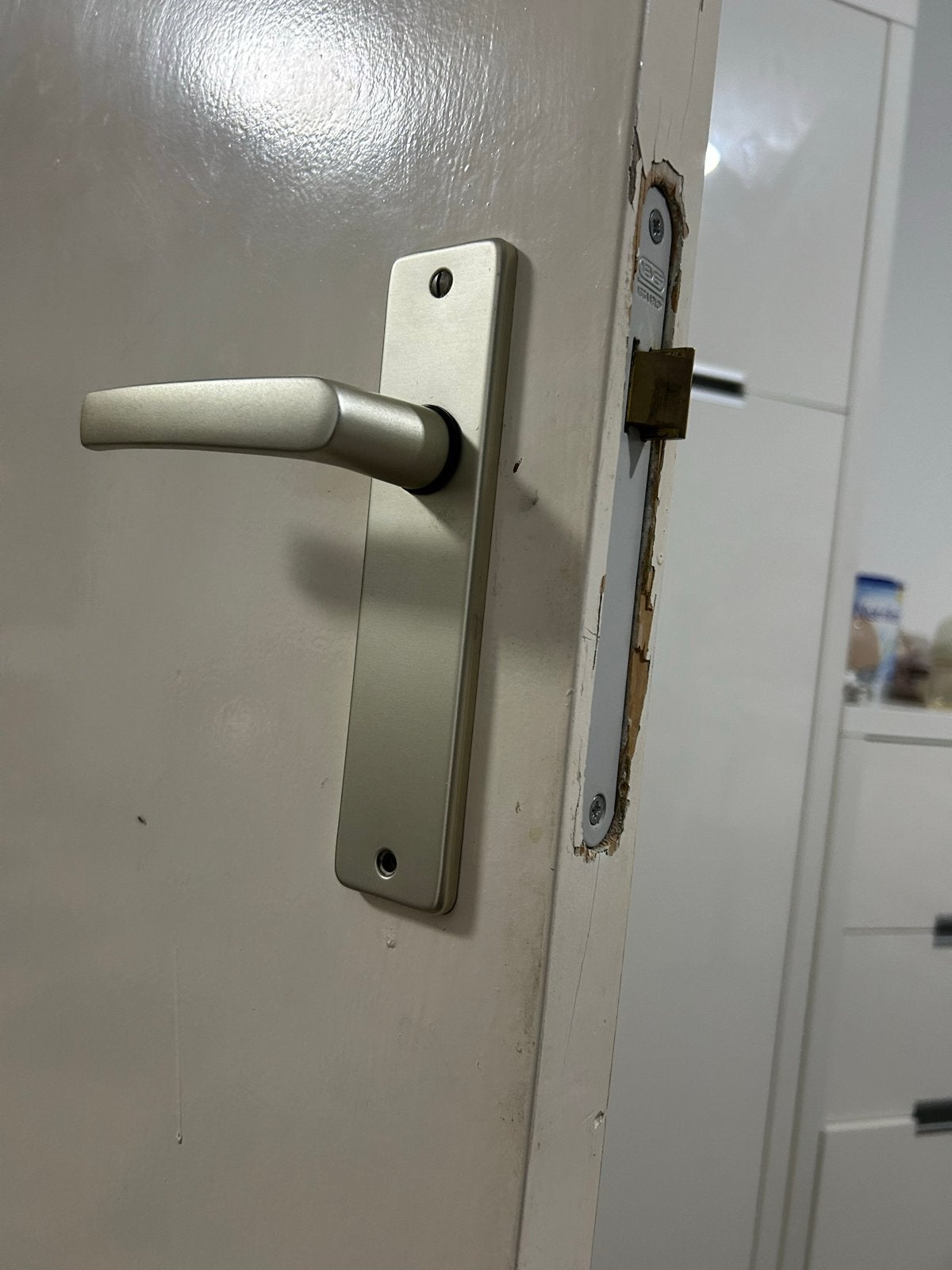 Deurklink met slot en scharnier - Zo goed als nieuw, Ophalen of Verzenden, Zo goed als nieuw, Rvs, Klink of Kruk