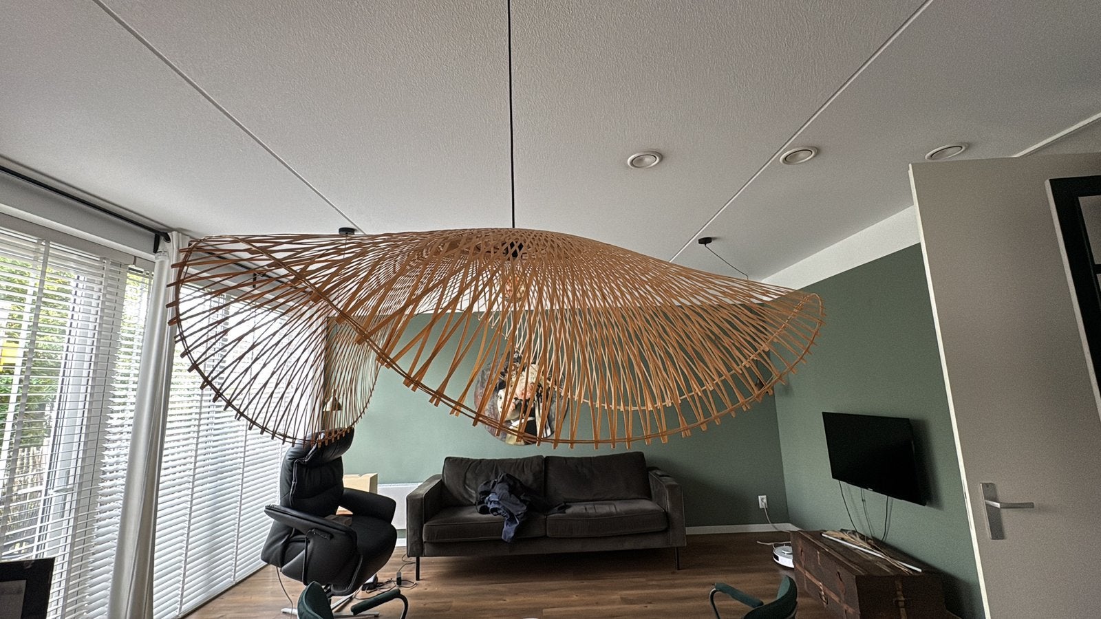Raw Materials Wave Hanglamp XXL Rotan Designlamp Ø115 cm, Huis en Inrichting, Ophalen, Zo goed als nieuw, Design