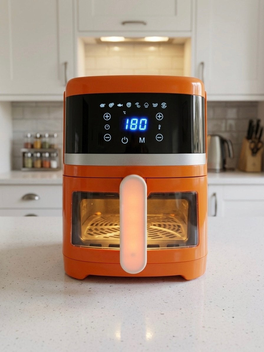 Oranje Digitale Airfryer met Kijkvenster(Inclusief rooster), Ophalen of Verzenden, Zo goed als nieuw, Airfryer