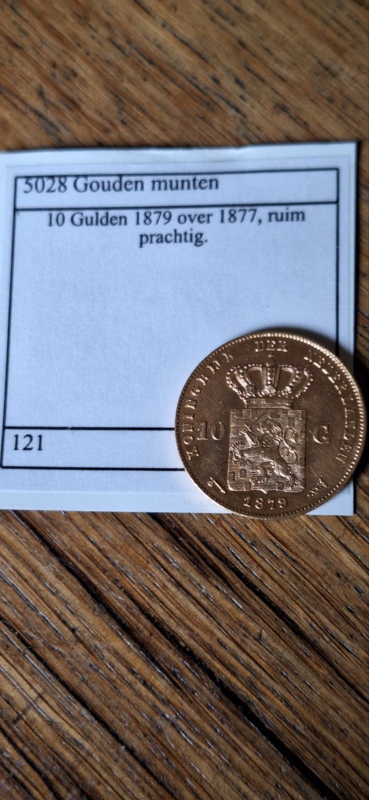 Gouden tientje overslag 1877/79 Willem 3., Ophalen of Verzenden, Koning Willem III, 10 gulden