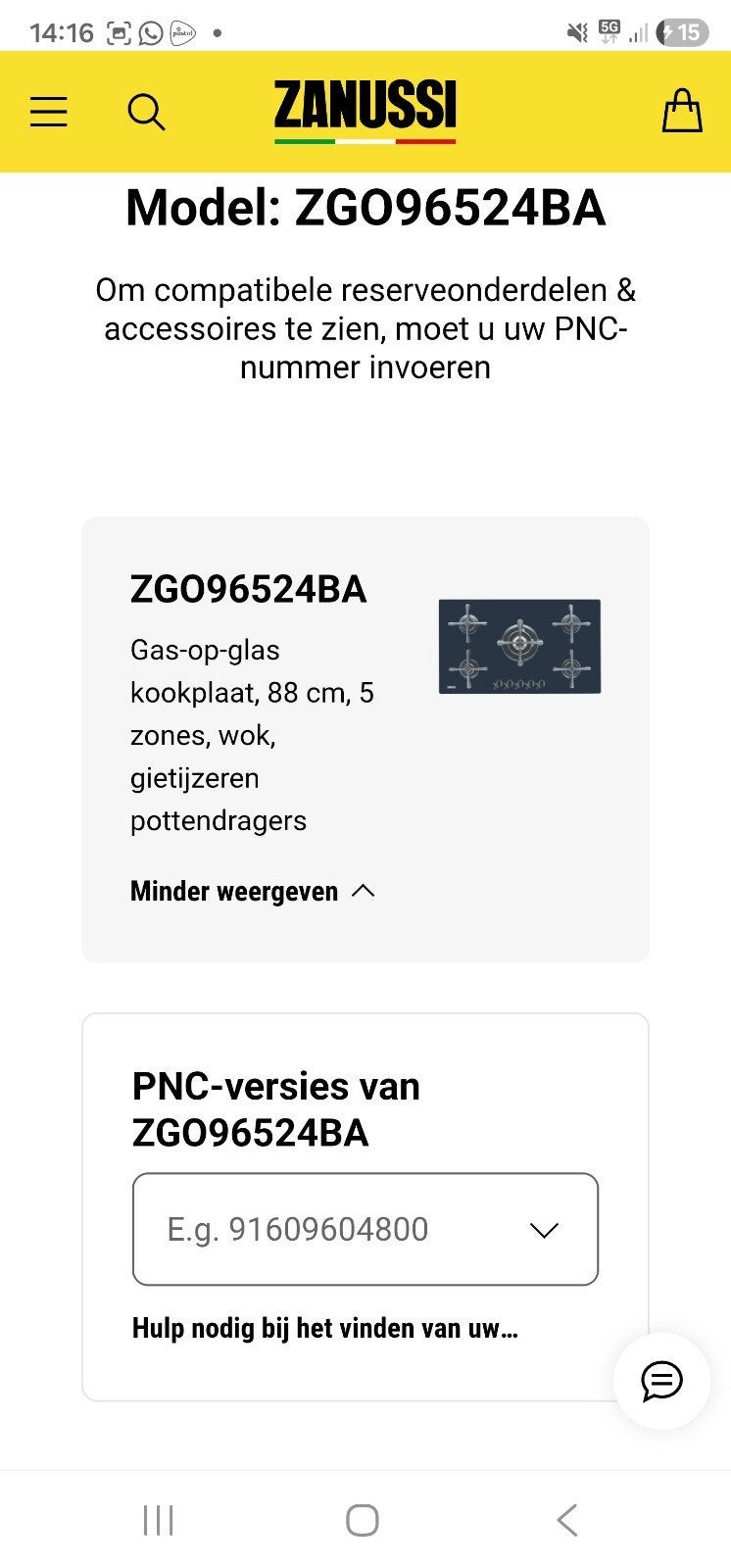 Zanussi ZGO96524BA Gas-op-glas Kookplaat 88 cm, Witgoed en Apparatuur, Kookplaten, Ophalen of Verzenden, Inbouw, Gas, 5 kookzones of meer