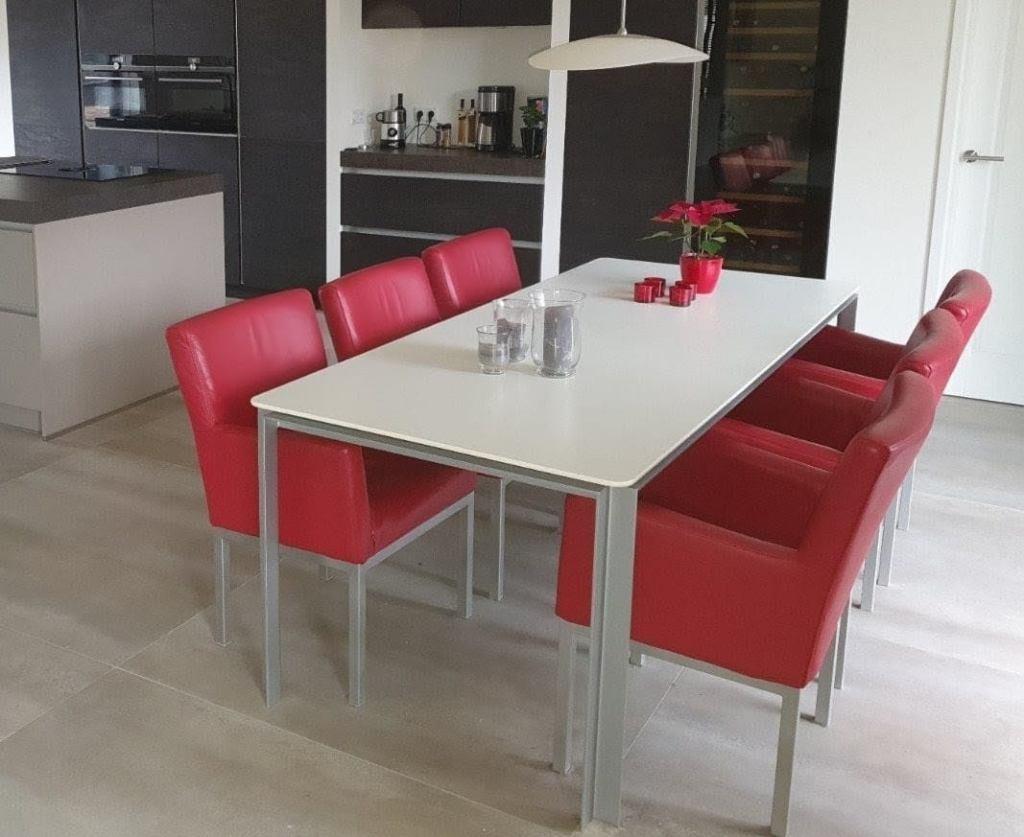 Set van 6 echt LEREN design Topform eetkamerstoelen, Huis en Inrichting, Stoelen, Ophalen, Zo goed als nieuw, Rood, Vijf, Zes of meer stoelen