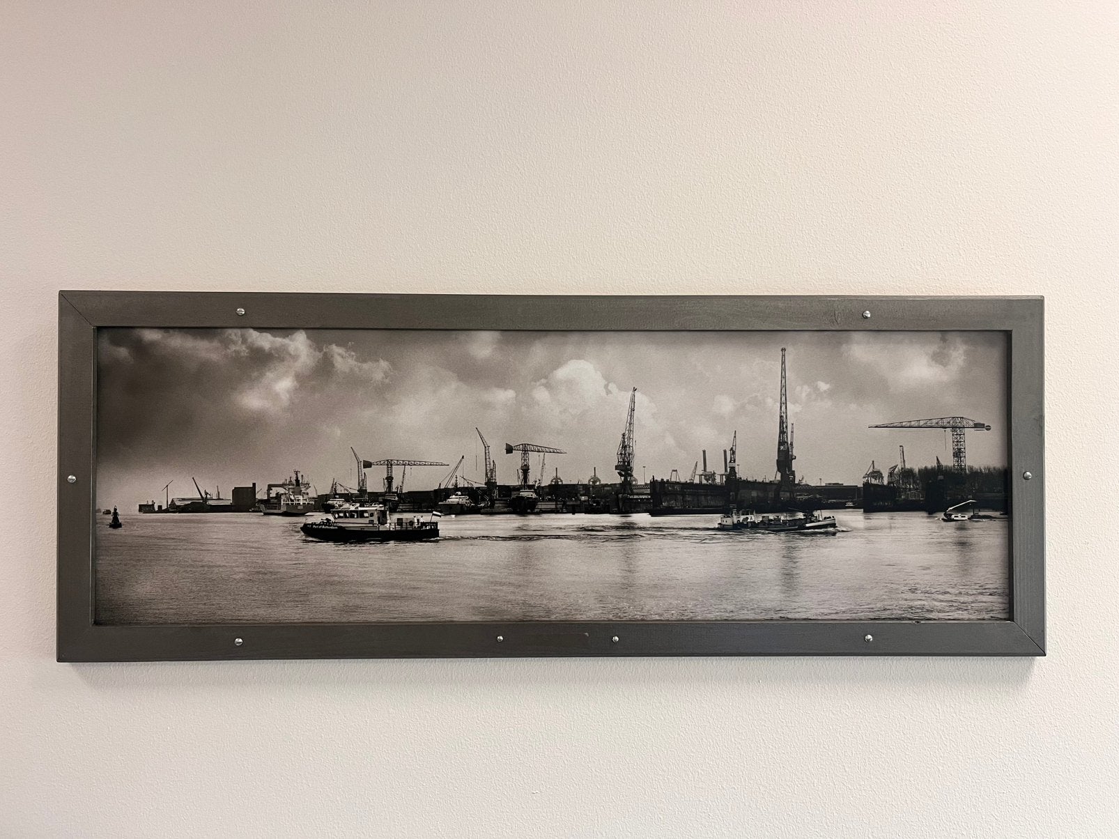 Uniek aluminium schilderij havenaanzicht Rotterdam, Verzamelen, Scheepvaart, Ophalen of Verzenden, Zo goed als nieuw, Kaart, Foto of Prent