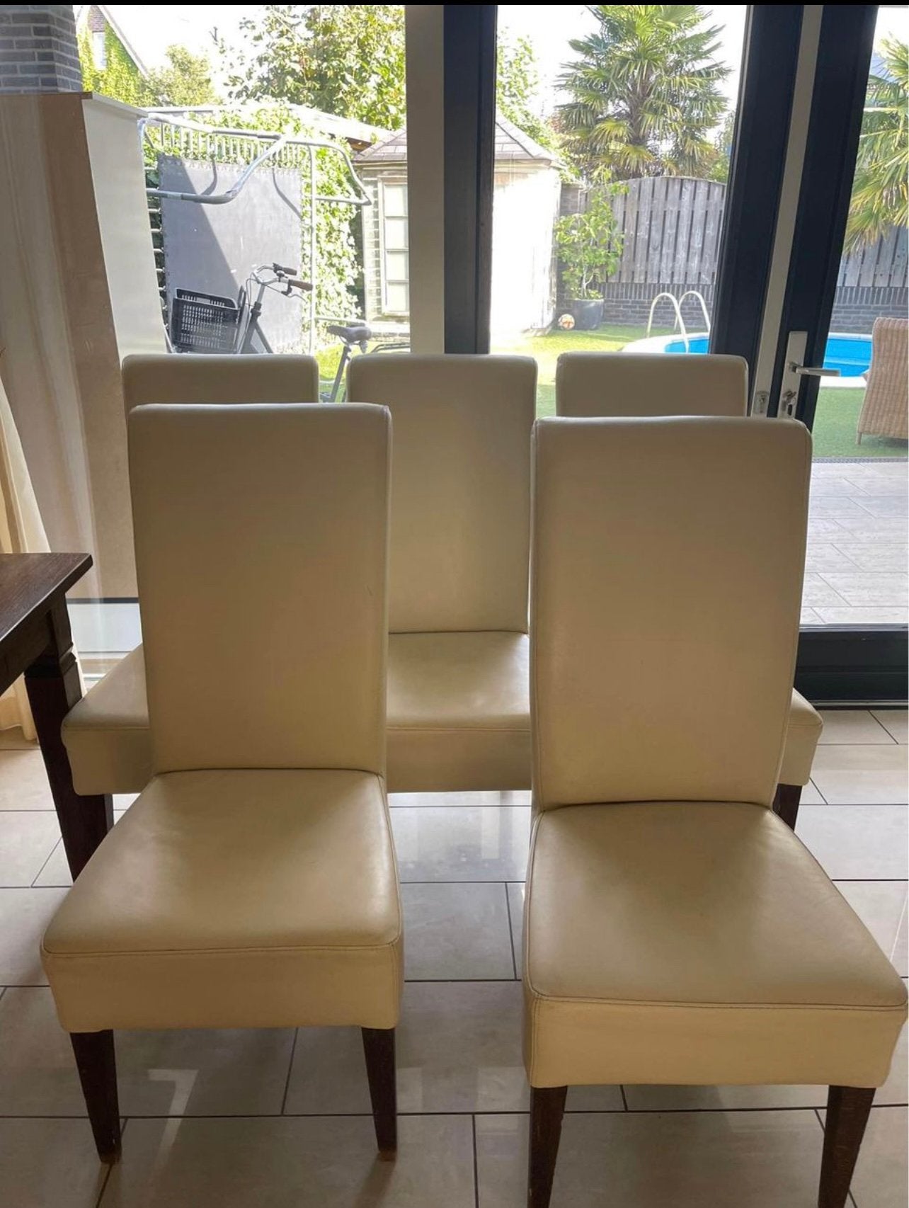 4x echt leer eetkamer stoelen, Ophalen, Bruin, Leer, Zo goed als nieuw