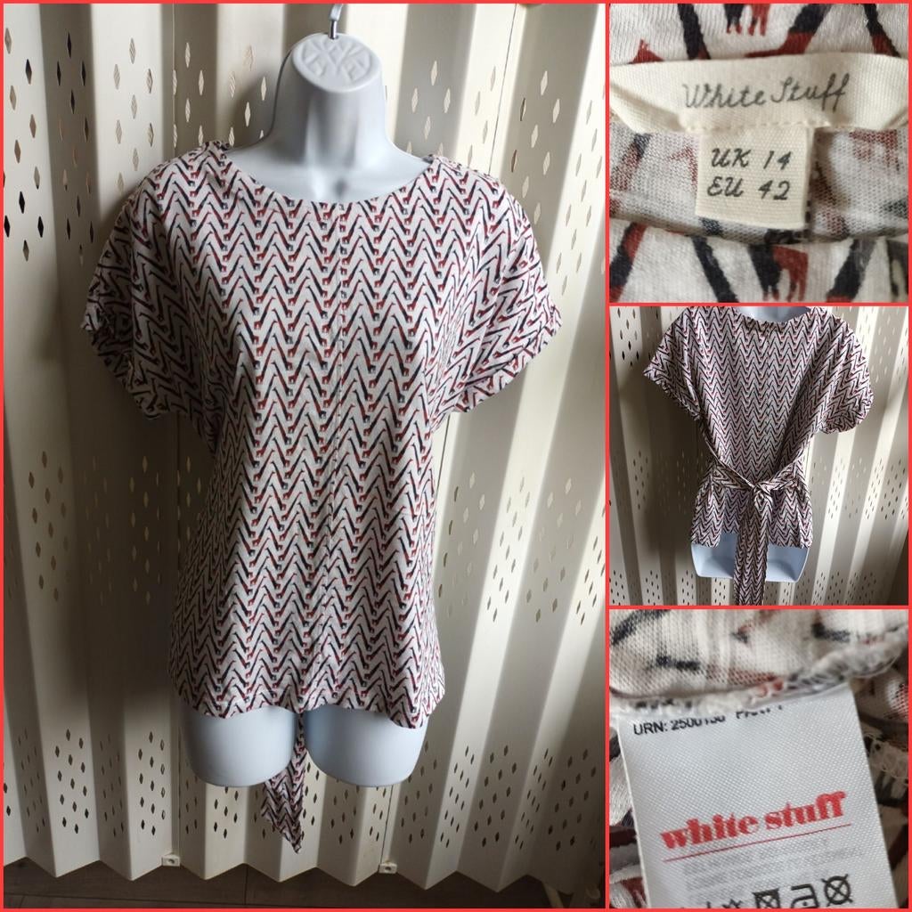 White Stuff wit T-shirt giraffenpatroon taillebanden 42, White Stuff, Wit, Maat 42/44 (L), Ophalen of Verzenden