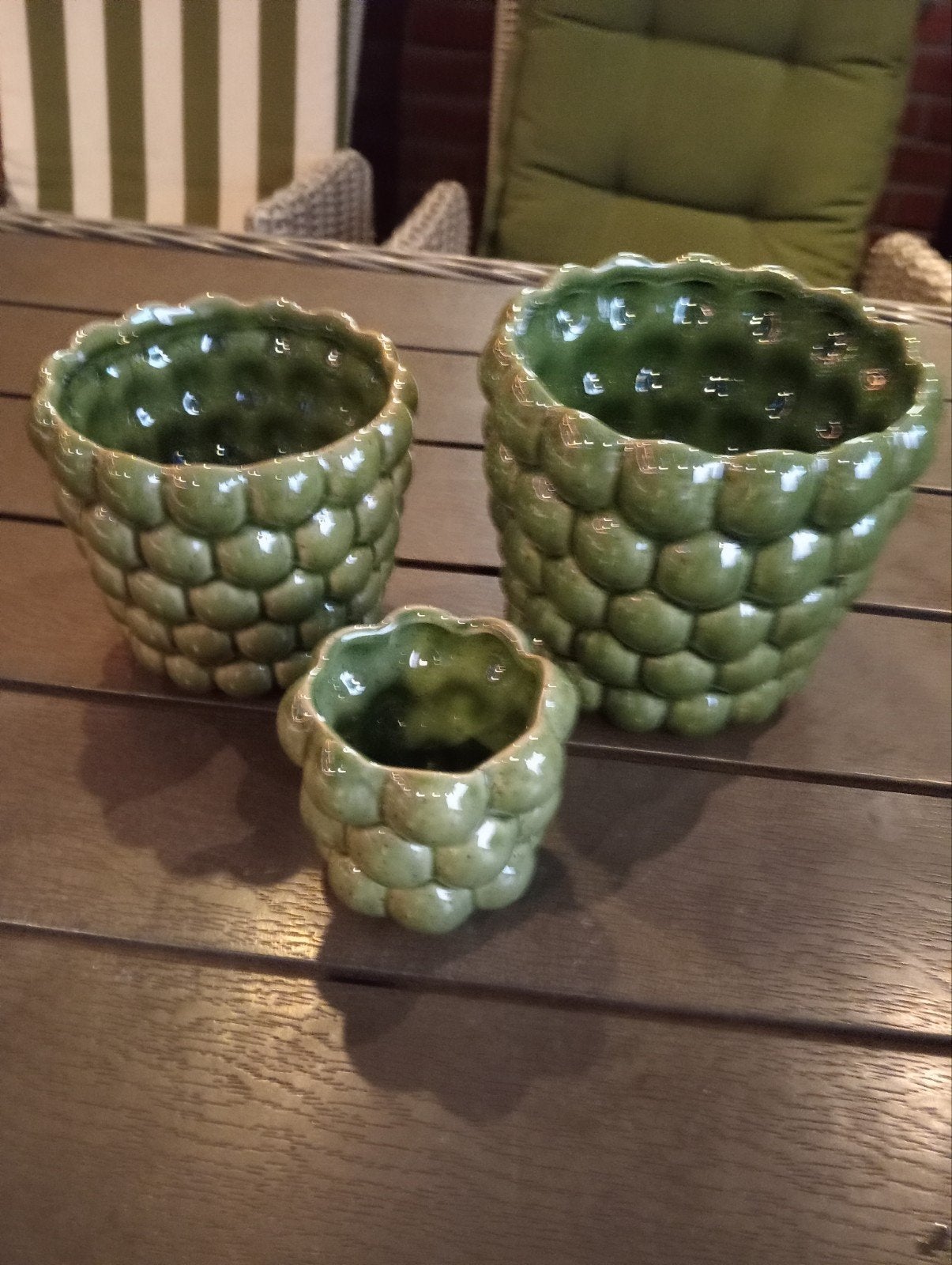 Set van 3 groene bubbel vazen/potten, Ophalen, Met patroon/structuur, Nieuw, Steen/keramiek