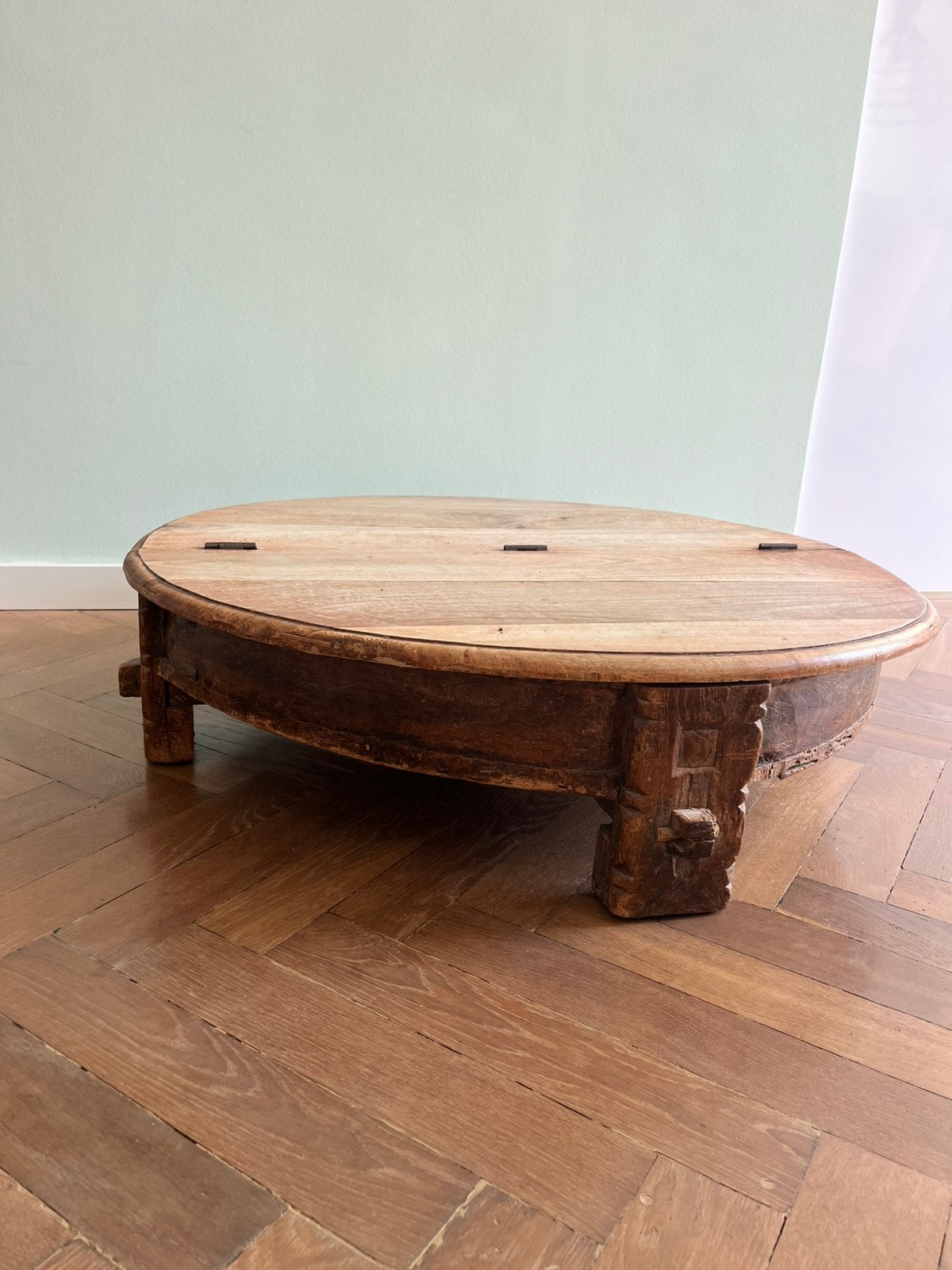 Salontafel rond chakki tafel hout opberg india bali, Ophalen, Rond, 50 tot 100 cm, Zo goed als nieuw