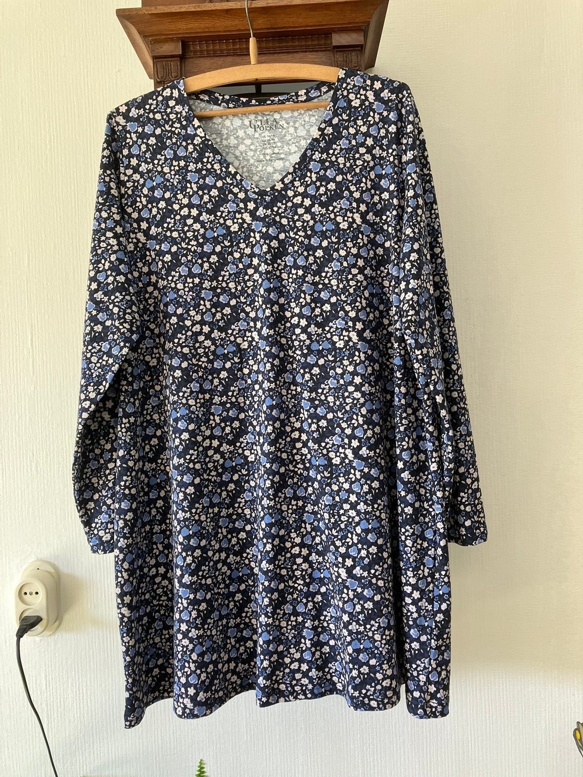 Ulla Pipken lang katoenen shirt blauw met print 50/53 nieuw, Ophalen of Verzenden, Nieuw, Blauw, Shirt of Top