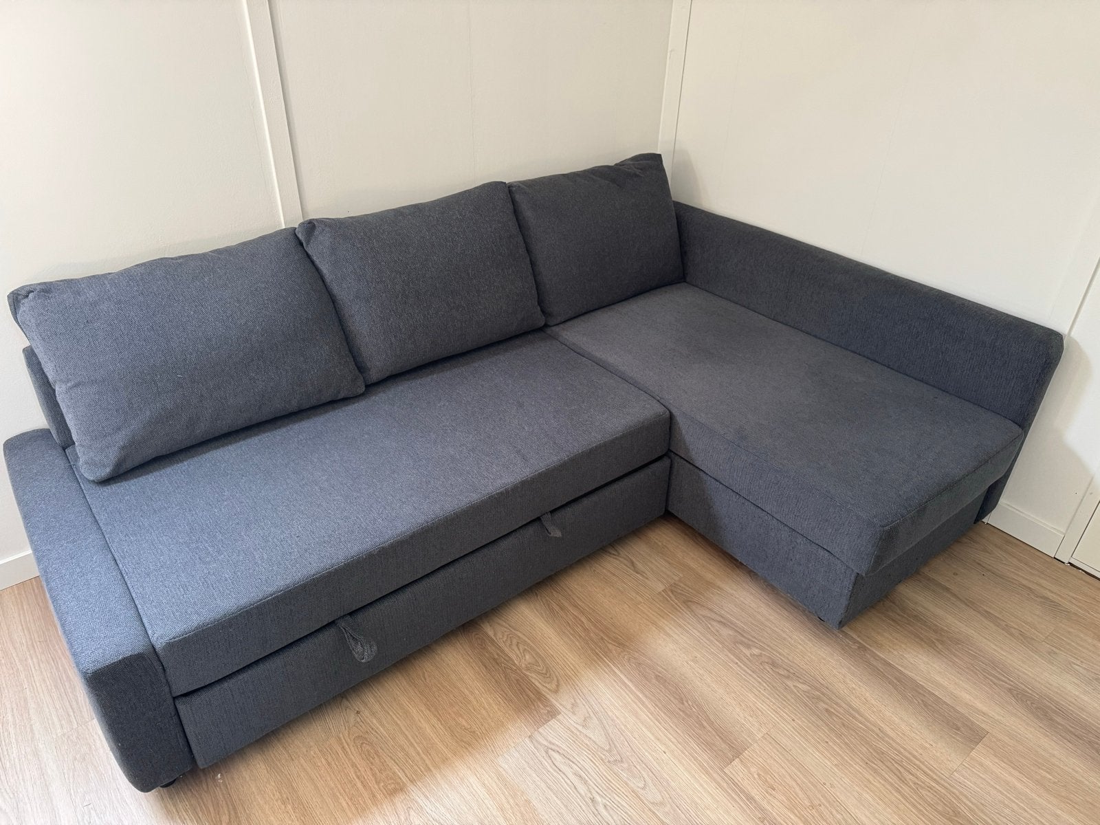 IKEA Friheten hoek-/slaapbank met opbergruimte donkergrijs, Gebruikt, 125 tot 150 cm, Hoekbank, Driepersoons