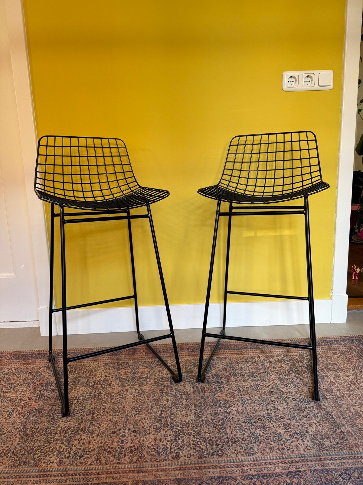 HKliving Wire barkrukken zwart - set van 2, Ophalen of Verzenden, Zo goed als nieuw, 90 cm of meer, Metaal