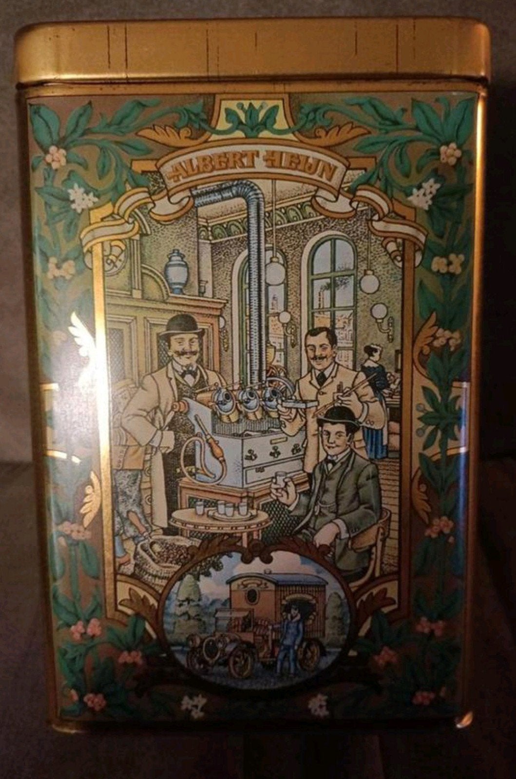 Vintage Albert Heijn blik met historische afbeeldingen, Verzamelen, Ophalen of Verzenden