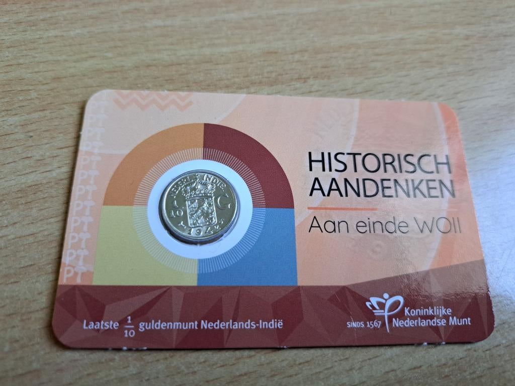 1/10 Gulden 1942S Nederlands Indië UNC Kwaliteit in coincard, Postzegels en Munten, Munten | Nederland, Ophalen of Verzenden, Koningin Wilhelmina