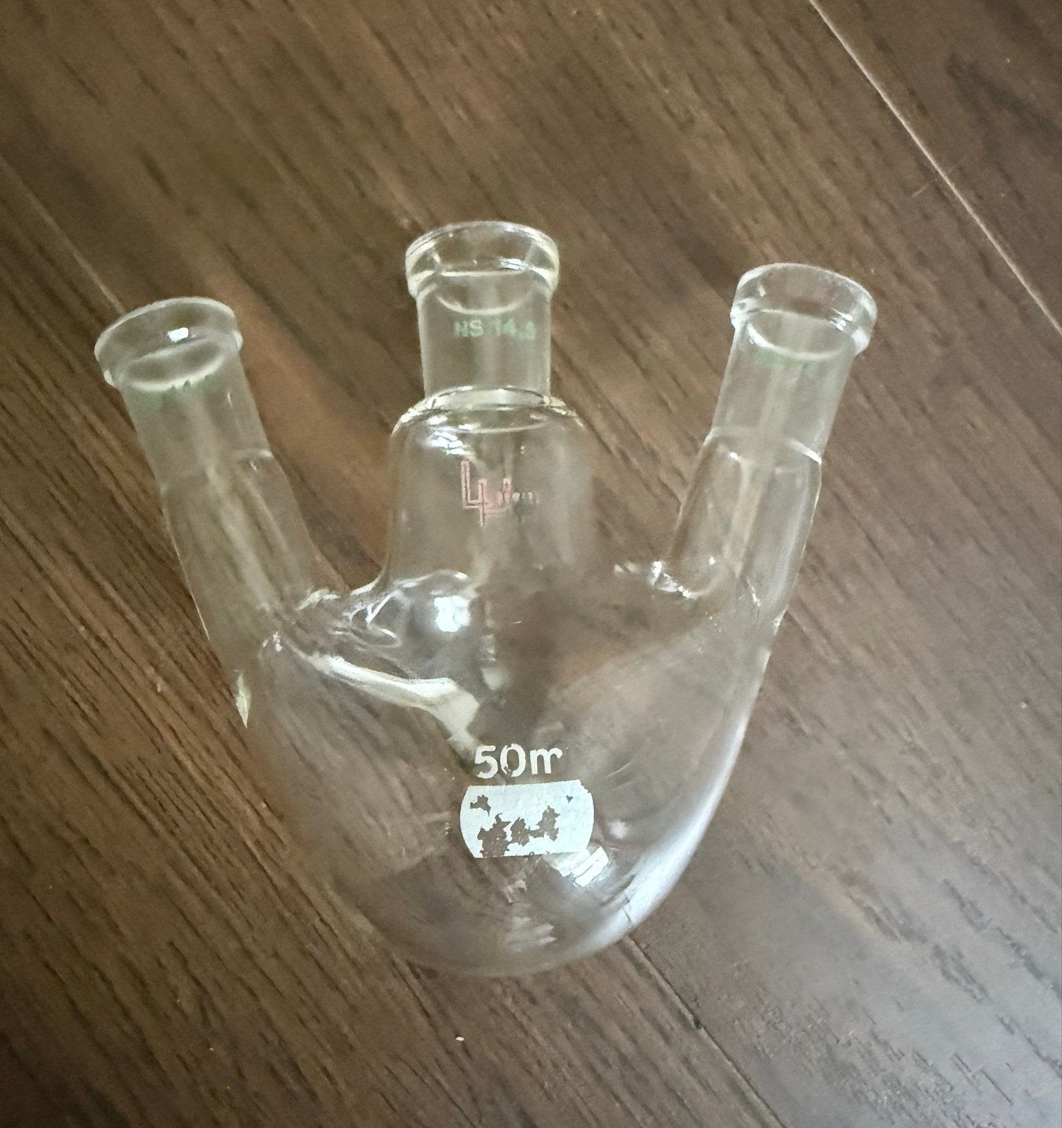 Driehalsrondbodemkolf 50 ml, Antiek en Kunst, Antiek | Gereedschap en Instrumenten, Ophalen of Verzenden