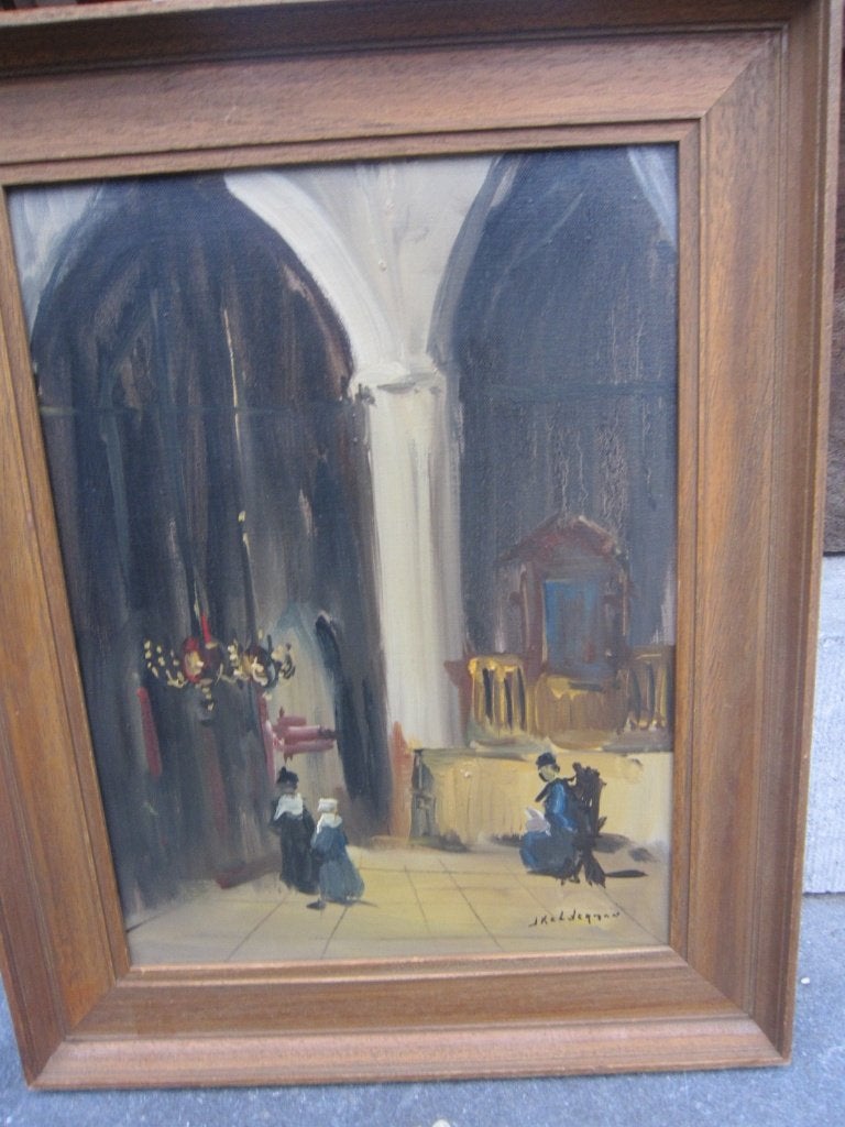 Jan KELDERMAN, Interieur Kerk Straatsburg, Oliev/linnen, Ophalen