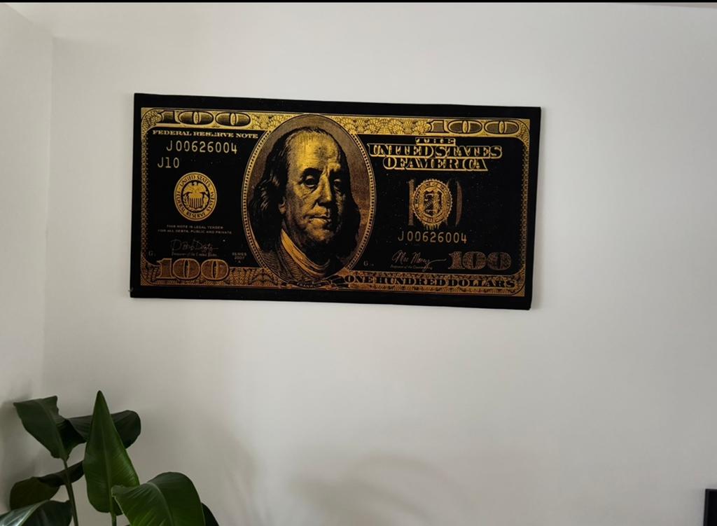 Schilderij 100 dollar biljet, Ophalen