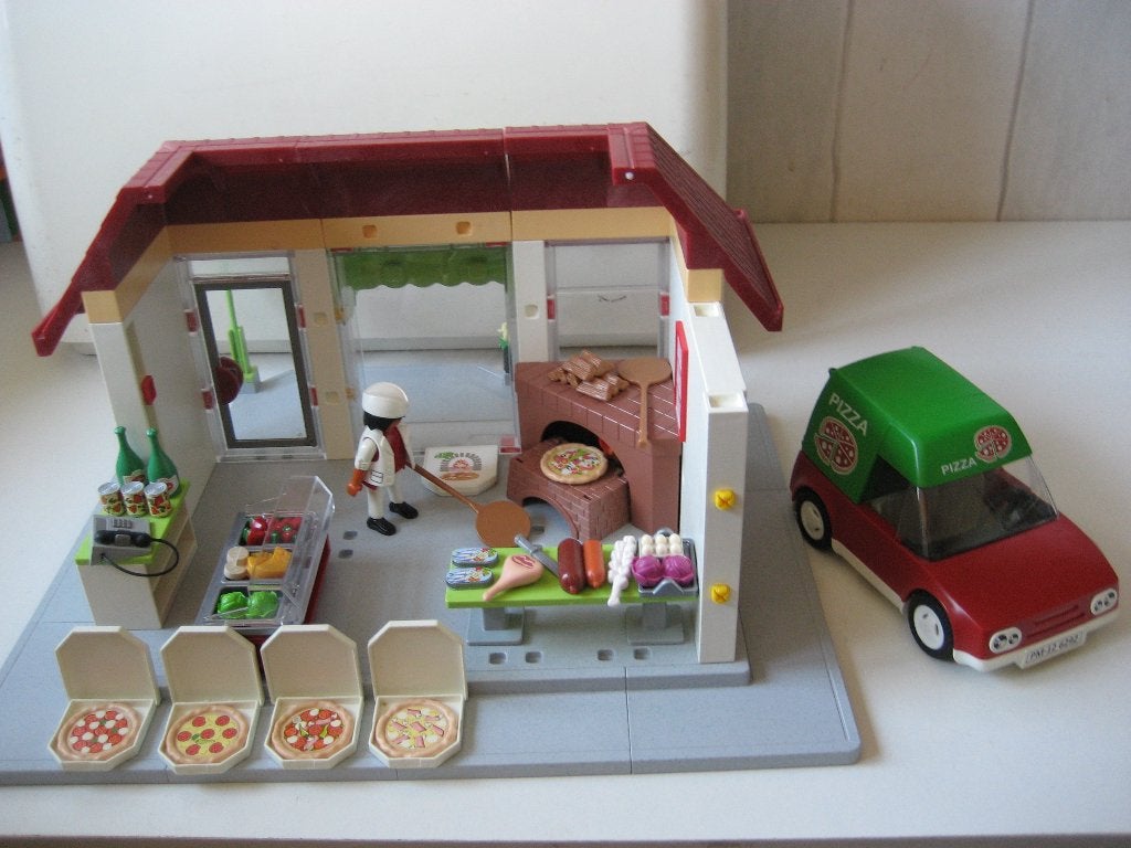 playmobil pizzeria winkelgebouw met auto, Ophalen of Verzenden, Zo goed als nieuw