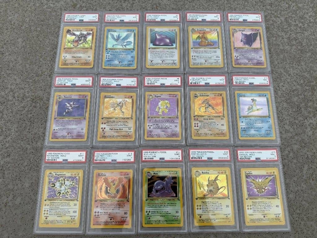 Pokémon Fossil 1st EDITION Complete Holo Set PSA 9, Ophalen, Zo goed als nieuw, Meerdere kaarten