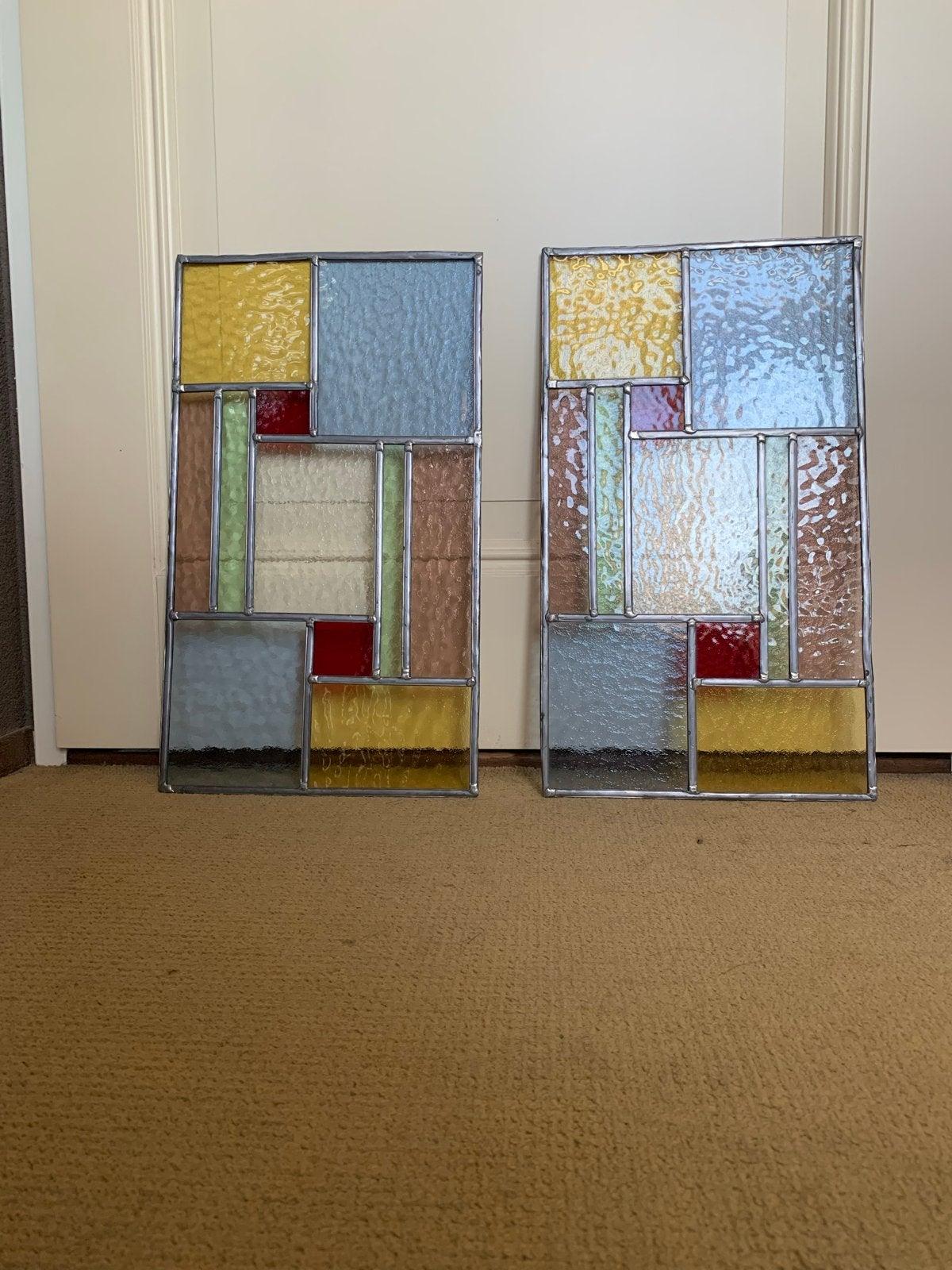 Set van 2 glas in lood glaspanelen, art deco stijl, Antiek en Kunst, Ophalen