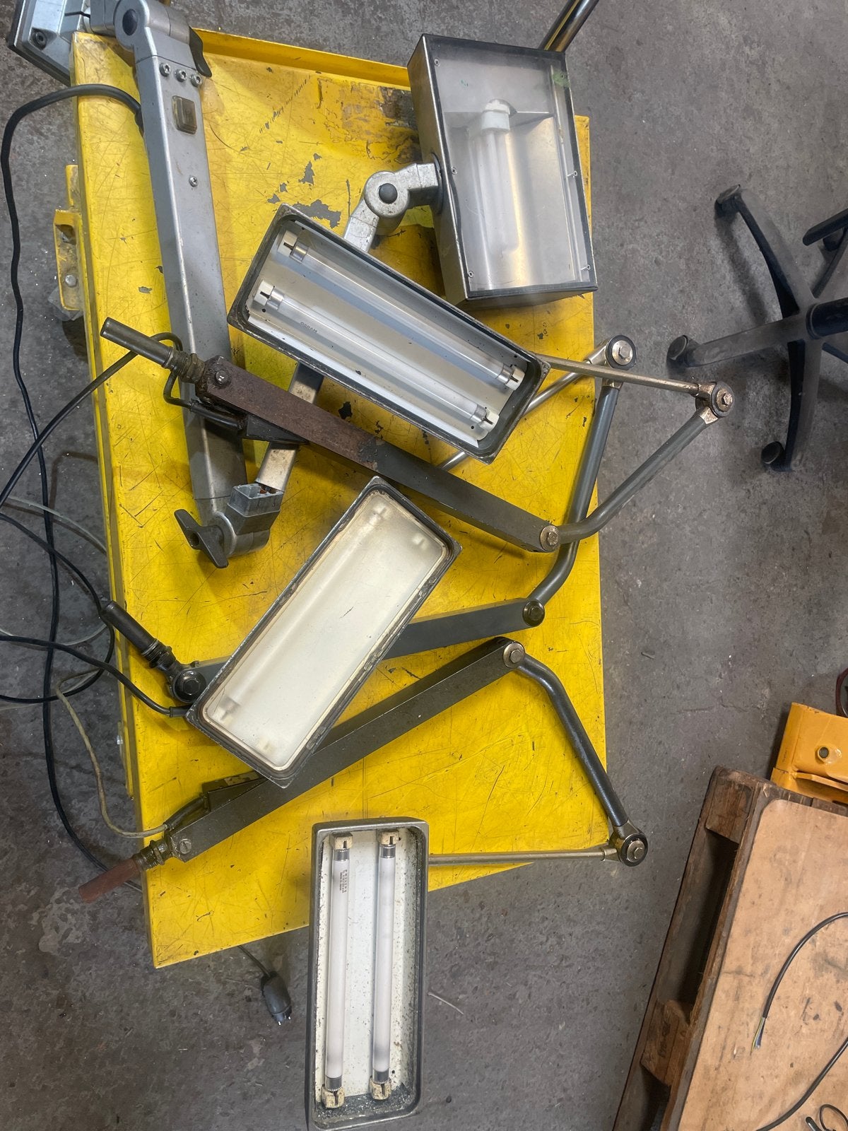 3 Vintage Industriële Scharnierarm Lampen, Overige merken, Gebruikt, Grijs, G13 (TL)