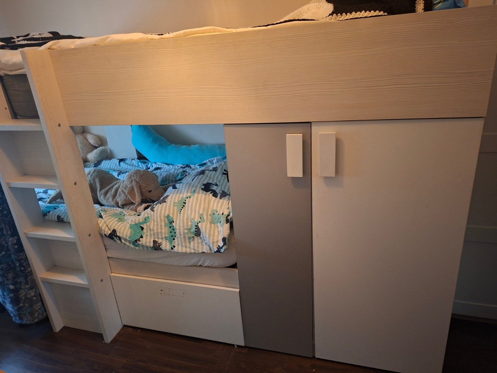 Trasman Pino Stapelbed - Wit/grijs met opbergruimte, Ophalen, Gebruikt, 90 cm, 160 tot 180 cm