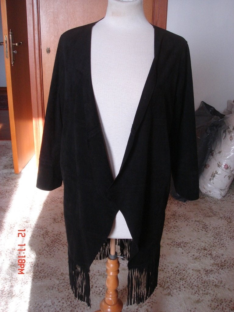 jasje Minimum suede look zwart met franje M, Zwart, Ophalen of Verzenden, Zo goed als nieuw, Jasje