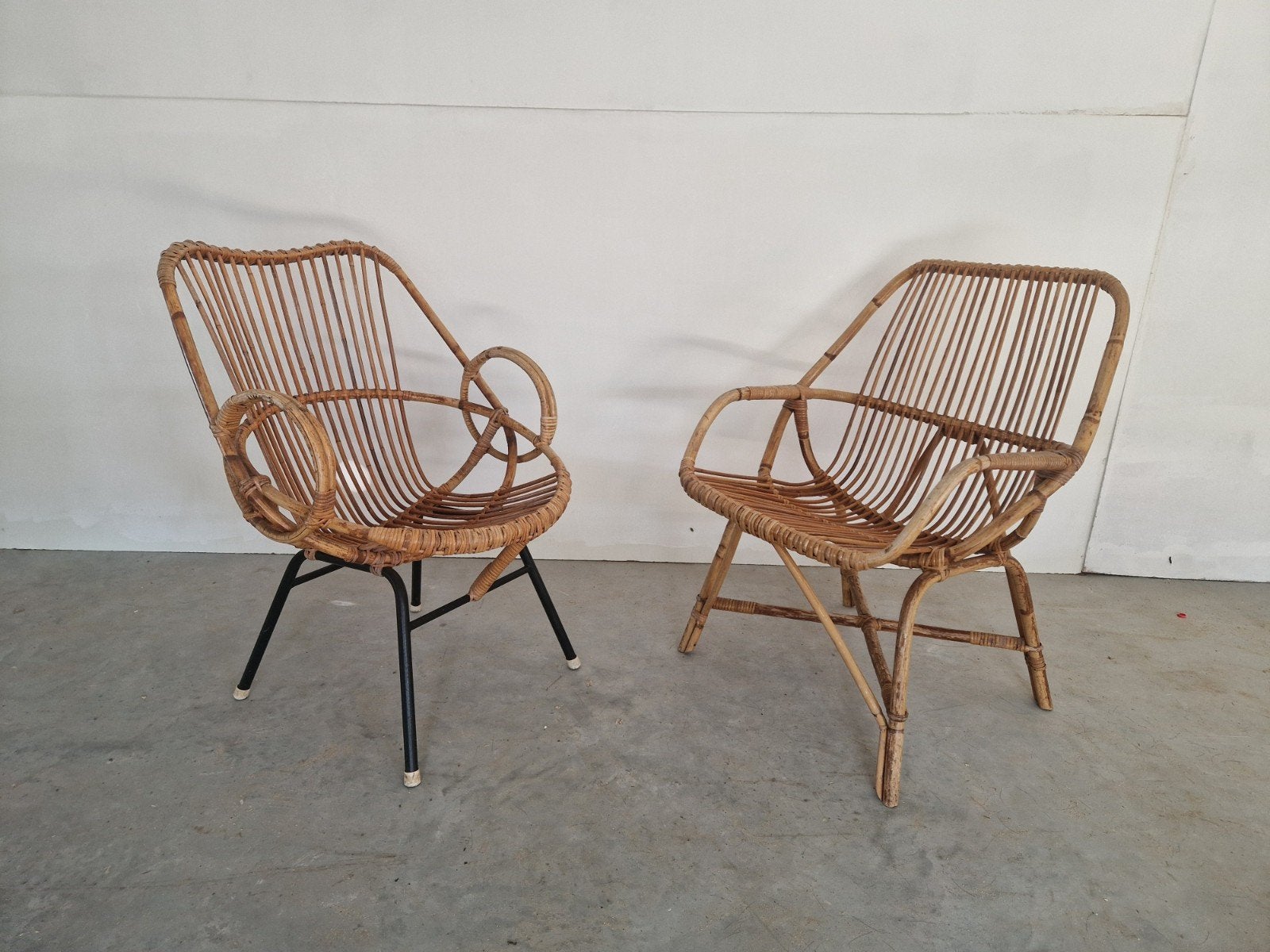 2 zeldzame rohe noordwolde vintage rotan stoeltjes., Ophalen