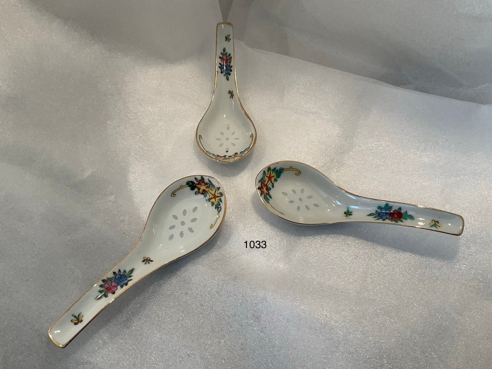 Set van 3 Chinese porseleinen lepels met bloemmotief, Ophalen of Verzenden