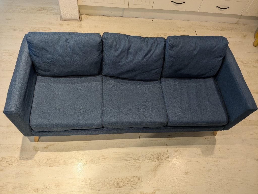 Blauwe vidaXL 3-zitsbank - goede staat, Huis en Inrichting, Banken | Bankstellen, Ophalen, Gebruikt, Minder dan 75 cm, 150 tot 200 cm